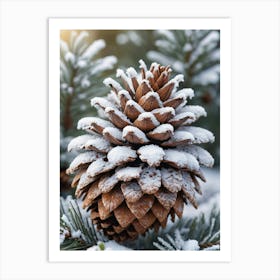 Pine Cone Covered In Snow Art Print