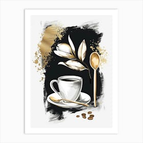 Coffee Cup With Gold Spoon Art Print