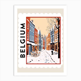 Retro Winter Stamp Poster Bruges Belgium 2 Art Print