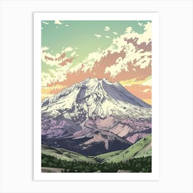 Mount St Helens Usa Color Line Drawing (6) Art Print