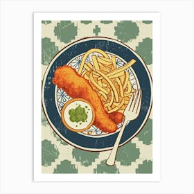 Gourmet Fish & Chips On A Tiled Background Art Print