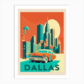 Dallas Retro Orange Travel Poster Art Print