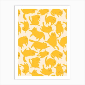 Cats Yellow Pattern Art Print