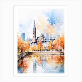 Frankfurt Germany In Autumn Fall, Watercolour 2 Art Print