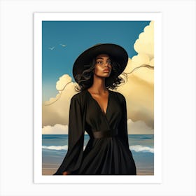 Illustration of an African American woman at the beach 128 Art Print