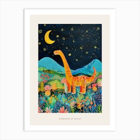 Dinosaur At Night Painting 2 Poster Art Print