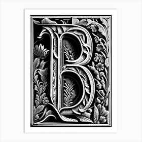 B, Letter, Alphabet Linocut 2 Art Print