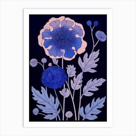 Blue Flower Illustration Scabiosa 2 Art Print