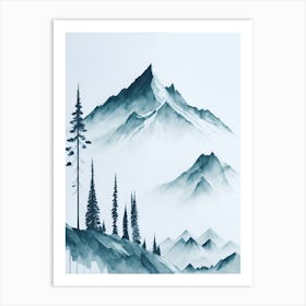 Mountain And Forest In Minimalist Watercolor Vertical Composition 319 Art Print