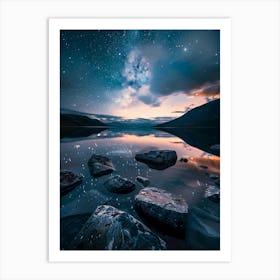 Night Sky Over Lake Art Print