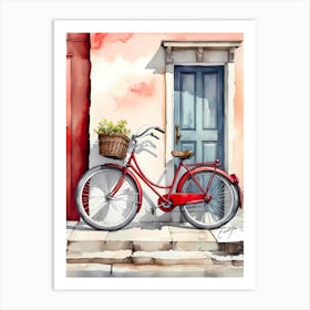 Red Bicycle In Front Of Door Art Print