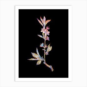Stained Glass Pink Flower Branch Mosaic Botanical Illustration on Black n.0327 Art Print