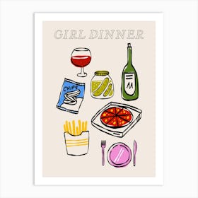 Girl Dinner - Colourful Food Art Print