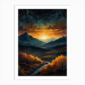 Sunset In The Mountains 3 Art Print