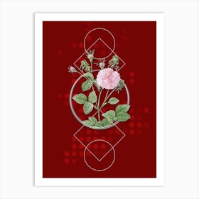 Vintage Pink Agatha Rose Botanical with Geometric Line Motif and Dot Pattern Art Print