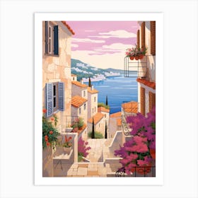 Hvar Croatia 3 Vintage Pink Travel Illustration Art Print