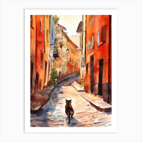 Painting Of Stockholm Sweden With A Cat In The Style Of Watercolour 1 Art Print
