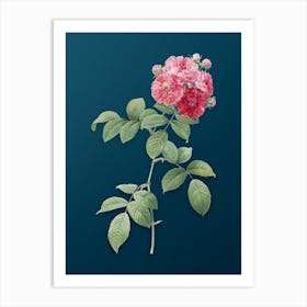 Vintage Seven Sisters Roses Botanical Art on Teal Blue n.0116 Art Print