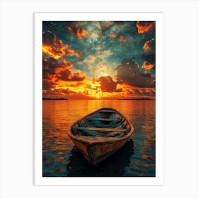 Sunset Boat In The Water 1 Art Print