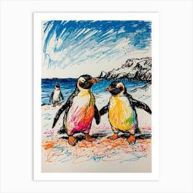 Penguins On The Beach 2 Art Print