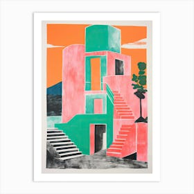 A House In Amalfi, Abstract Risograph Style 2 Art Print