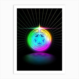 Neon Geometric Glyph in Candy Blue and Pink with Rainbow Sparkle on Black n.0249 Art Print