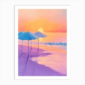 Sunset Umbrellas On The Beach Art Print