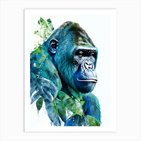 Gorilla Eating Leaves Gorillas Mosaic Watercolour 2 Art Print