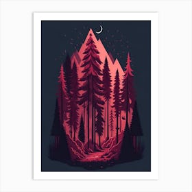 A Fantasy Forest At Night In Red Theme 51 Art Print