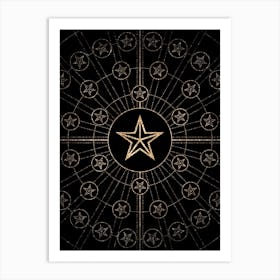 Geometric Glyph Radial Array in Glitter Gold on Black n.0256 Art Print