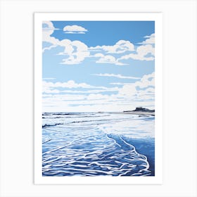 Linocut Of Bamburgh Beach Northumberland 2 Art Print