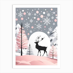 Christmas Tree And Deer, Rein deer, Christmas Tree art, Christmas Tree, Christmas vector art, Vector Art, Christmas art, Christmas, pink and white  Art Print