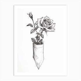 English Rose In A Pocket Line Drawing 4 Art Print