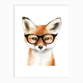 Smart Baby Fox Wearing Glasses Watercolour Illustration 3 Art Print