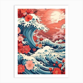 Great Wave With Lotus Flower Drawing In The Style Of Ukiyo E 1 Art Print