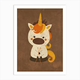 Muted Orange Cute Unicorn Knitting Art Print