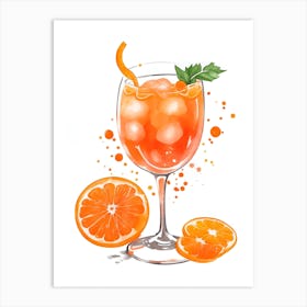 Aperol With Ice And Orange Watercolor Vertical Composition 14 Art Print