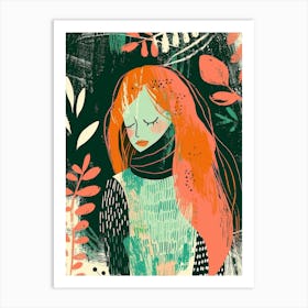 Illustration Of A Girl With Red Hair Art Print