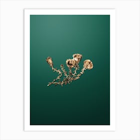 Gold Botanical Gillies Purslane Flower Branch on Dark Spring Green Art Print