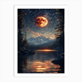 Moon Over Lake 1 Art Print