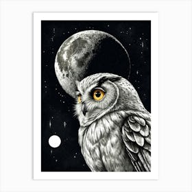 Owl With Moon Art Print