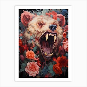 Bear With Roses Art Print