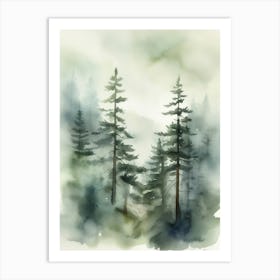 Appalachian Mountains of Misty Pines Watercolor Print of Evergreen Forest..145 Art Print