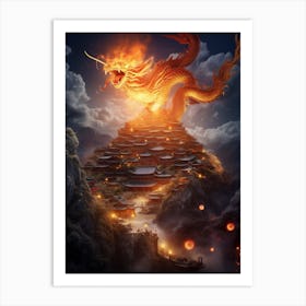 Dragon Attacking A Village 4 Art Print