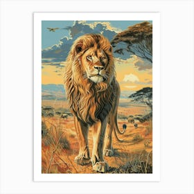 Barbary Lion Relief Illustration Savana 1 Art Print