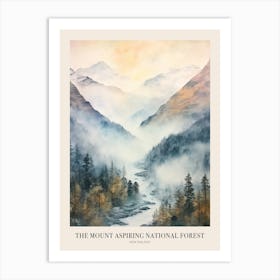 Autumn Forest Landscape The Mount Aspiring National Forest New Zealand Poster Art Print