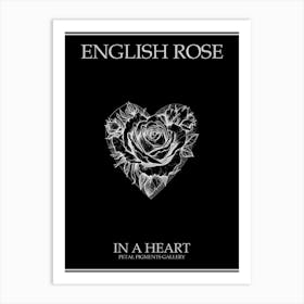 English Rose In A Heart Line Drawing 1 Poster Inverted Art Print