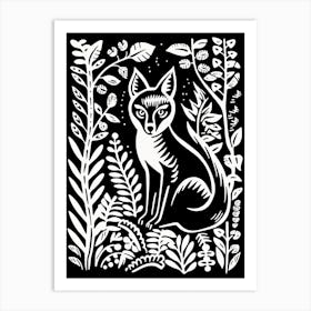 Linocut Fox Card Illustration 2 Art Print