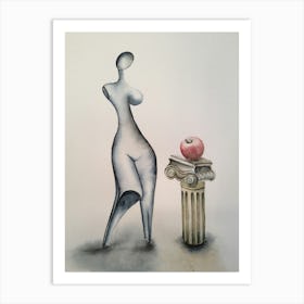 Woman And An Apple Art Print