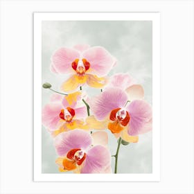 Orchids Flowers Acrylic Painting In Pastel Colours 5 Art Print
